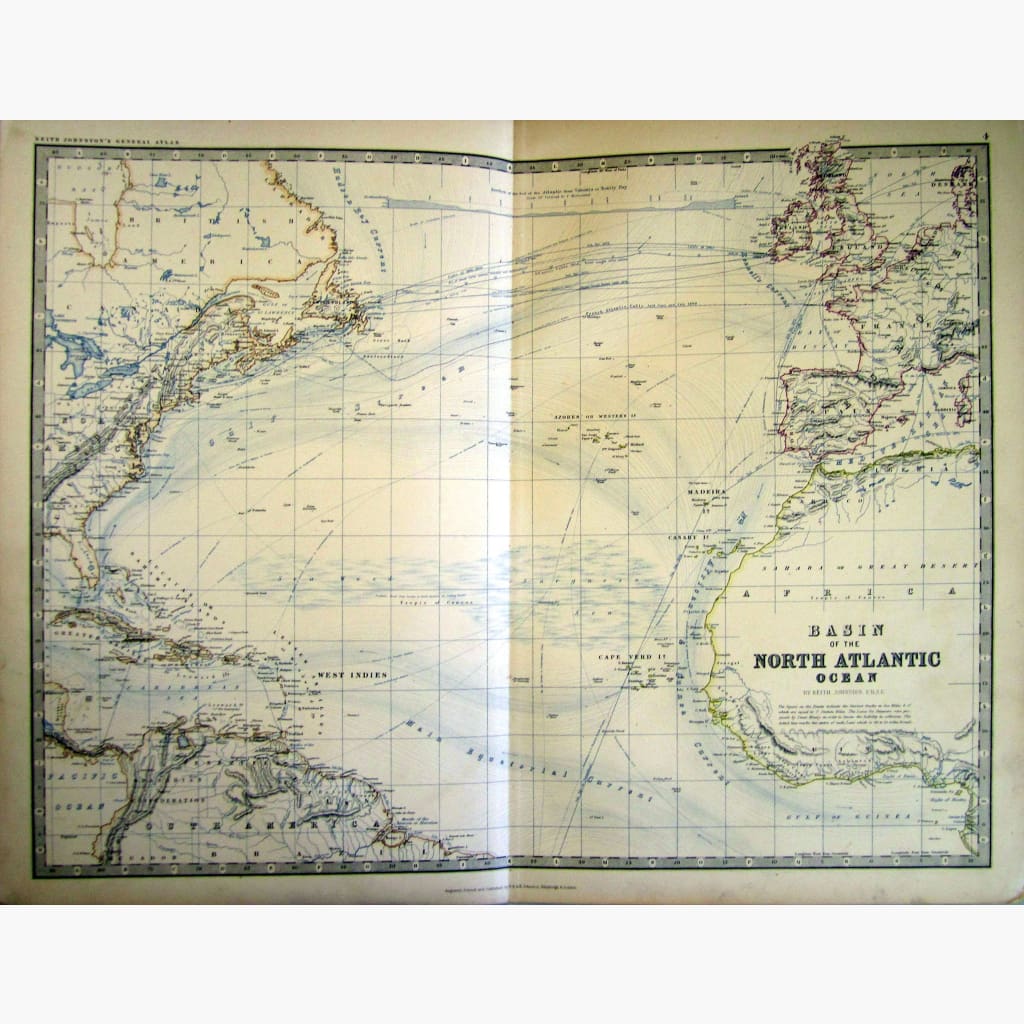 Antique Map Basin of the North Atlantic Ocean,1877 Maps
