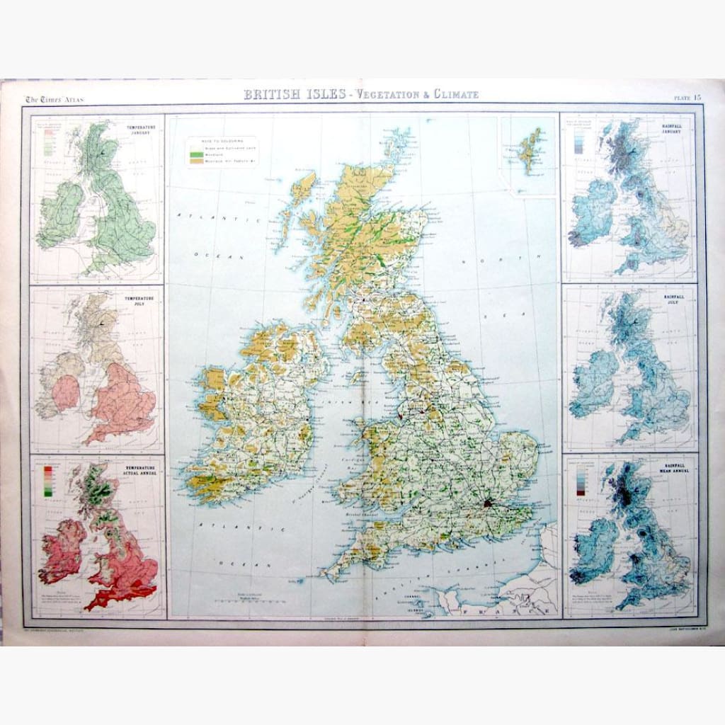 British Isles Vegetation & Climate 1922 Maps KittyPrint 1900s Climate Vegetation