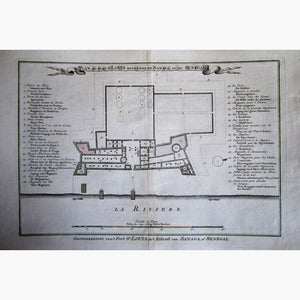 Antique Map Fort St.louis In The Island Of Sanaga Senegal 1747 Maps