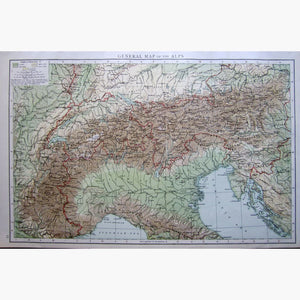 Antique Map General Map of the Alps 1895 Maps