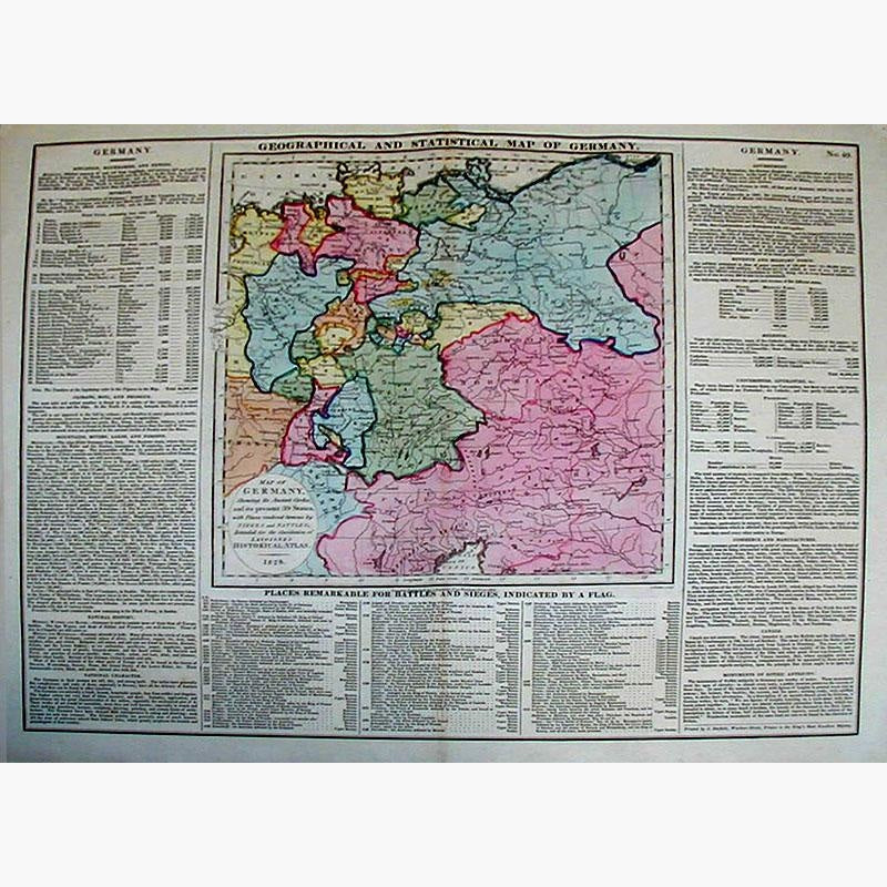 Geographical and Statistical Map of Germany 1828 Maps KittyPrint 1800s Battles Wars & Fortifications Germany Population Statistics