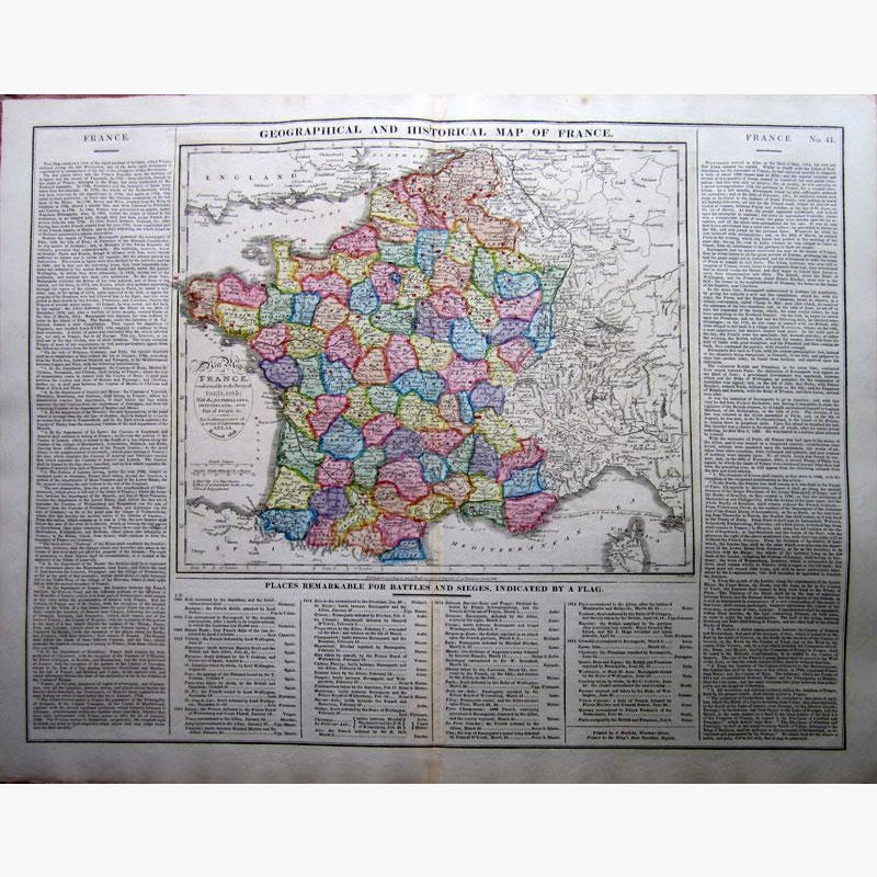 Geographical Historical and Statistical Map of France 1828 Maps KittyPrint 1800s Battles Wars & Fortifications France Population Statistics