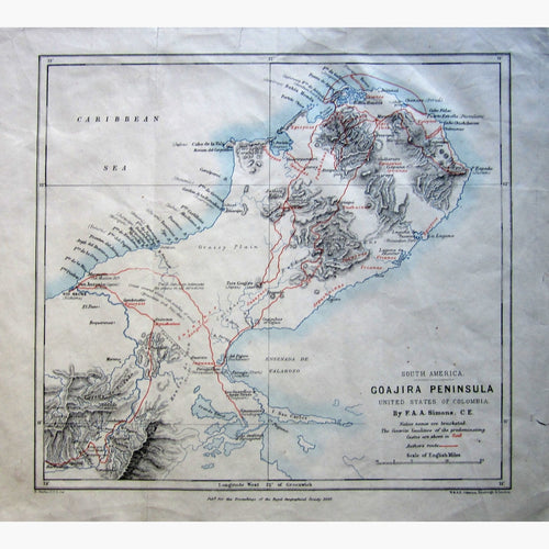Antique Map Goajira Peninsula 1886 Prints