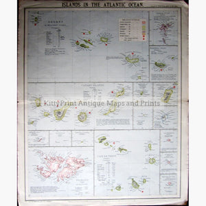 Antique Map Islands in the Atlantic Ocean 1881 Maps