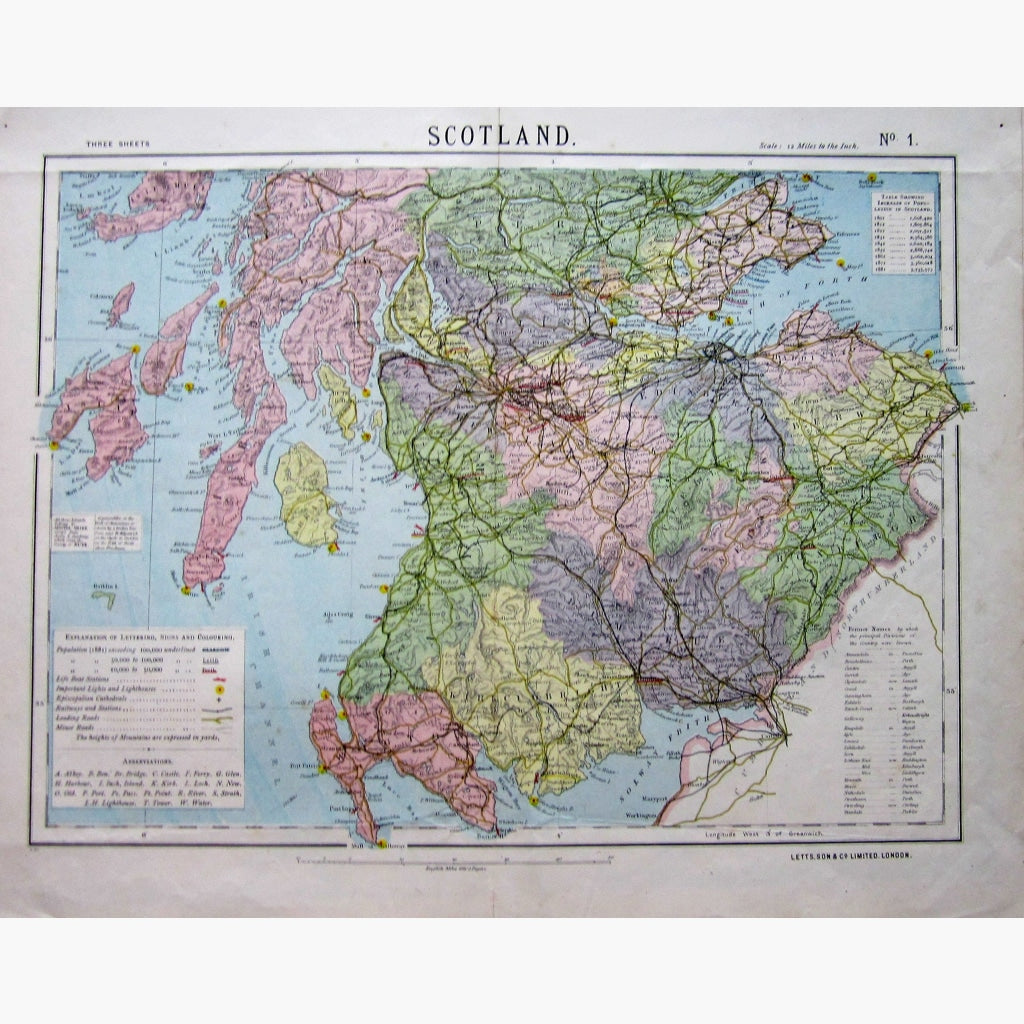 Antique Map Lettss Map of Scotland No.1 1881 Maps
