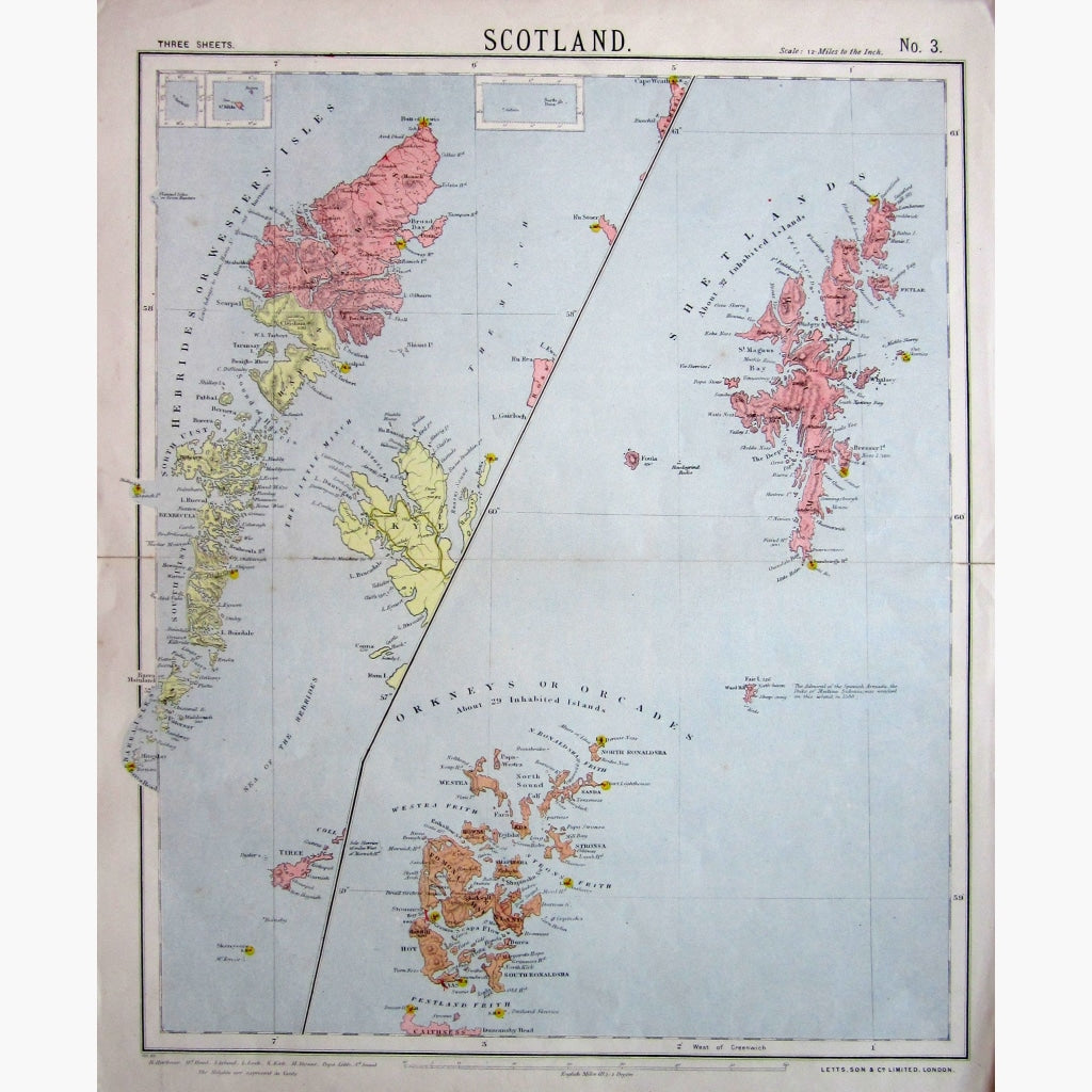 Antique Map Lettss Map of Scotland No.3 1881 Maps