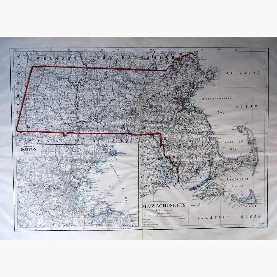 Massachusetts Boston 1910 Maps KittyPrint 1900s Canada & United States Road Rail & Engineering