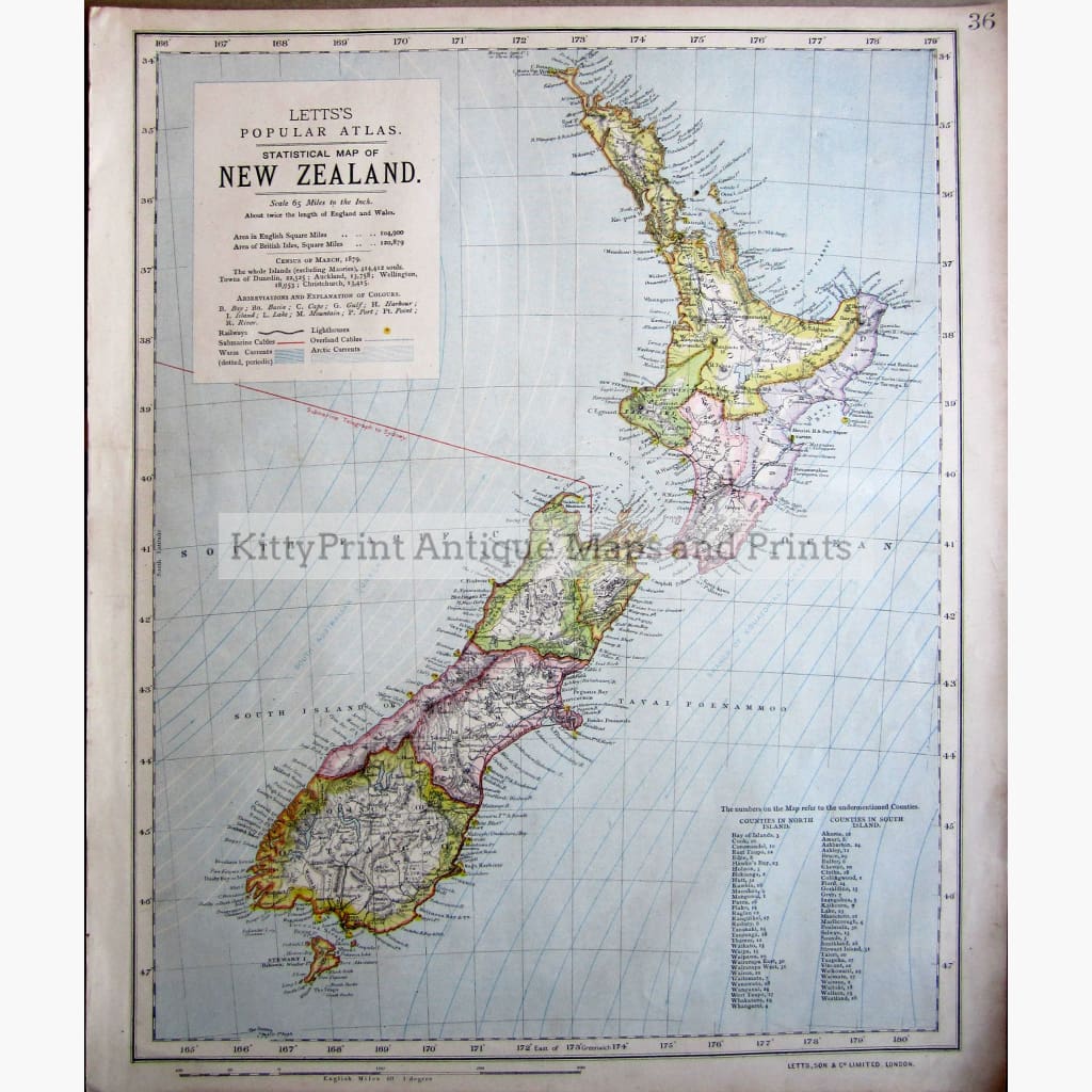 Antique Map, New Zealand, 1884 – KittyPrint