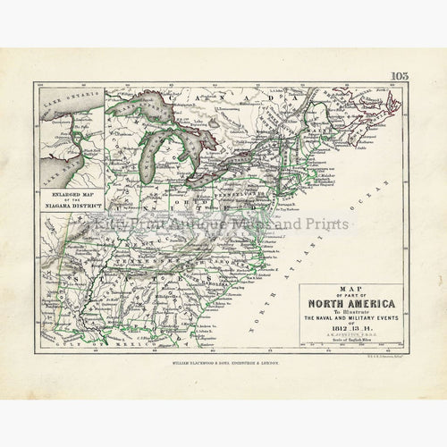 Antique Map North America Events 1812 Maps