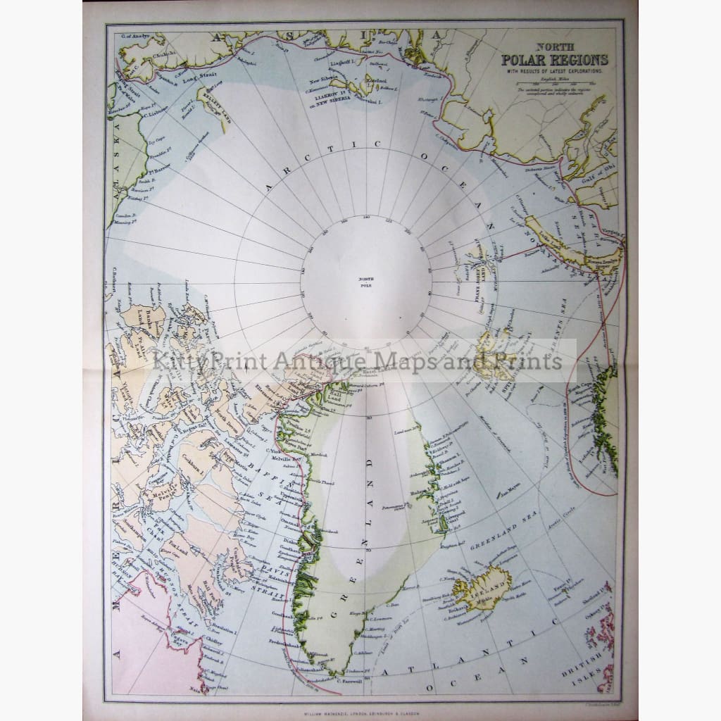 Antique Map North Polar Regions 1881 Maps