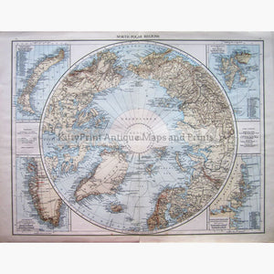 Antique Map North Polar Regions 1895 Maps