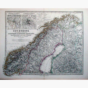 Norway Sweden and Finland 1876 Maps KittyPrint 1800s Norway Russia Scandinavia & Nordic Countries