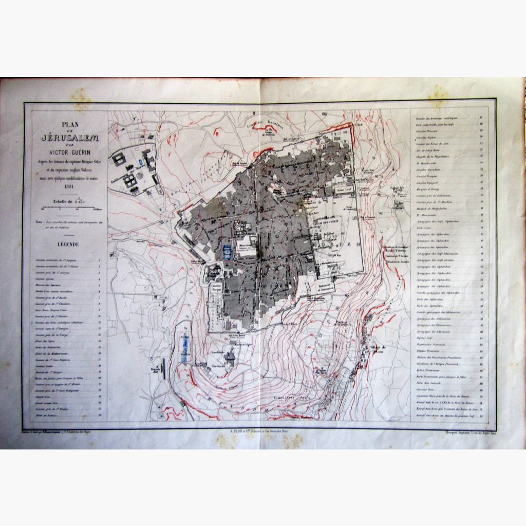 Antique Map Of Plan Of Jerusalem 1881 Maps