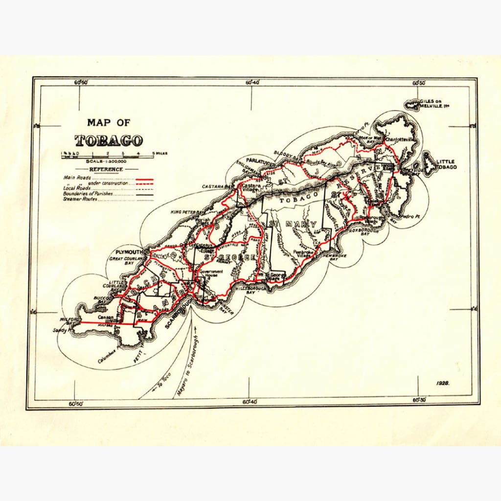 Antique Map of Tobago,1920 Maps