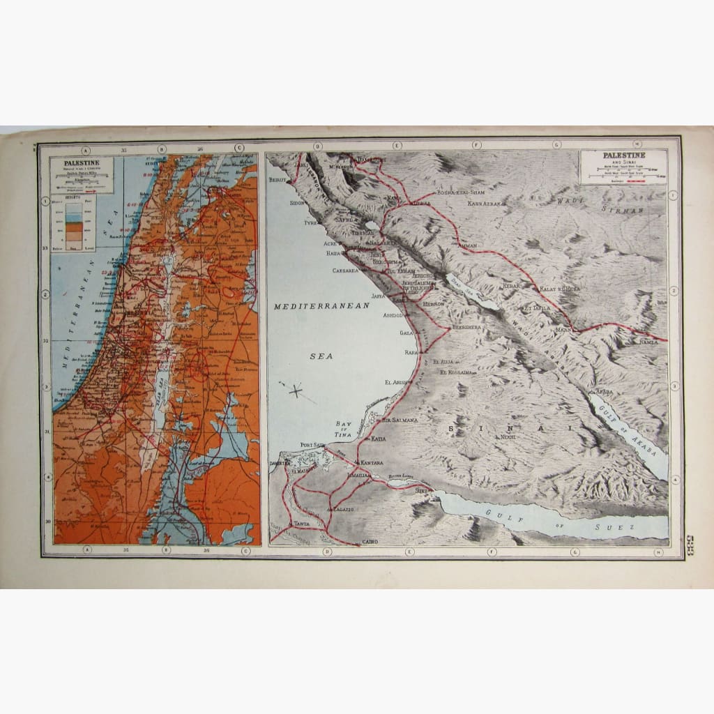 Antique Map Palestine and Sinai 1920 Maps