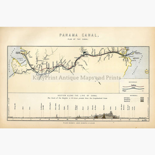 Antique Map Panama Canal 1885 Maps