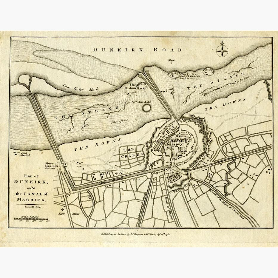 Plan of Dunkirk  1780 Maps KittyPrint 1700s France Military