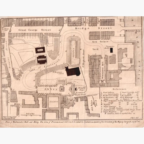 Plan of Westminster Hall and Abbey 1821 Maps KittyPrint 1800s England Town Plans