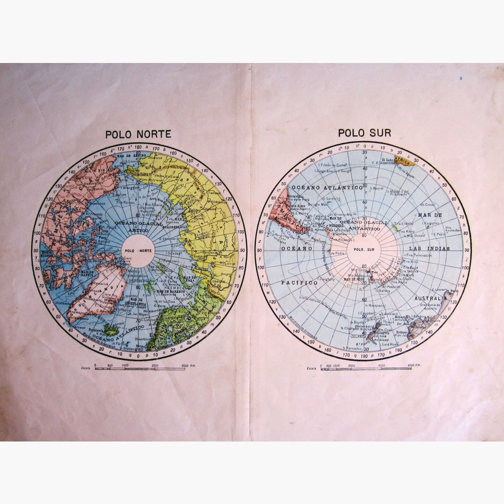 Antique Map polo Norte polo Sur 1903 Maps
