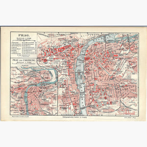 Antique Map Prag Prague 1906 Maps
