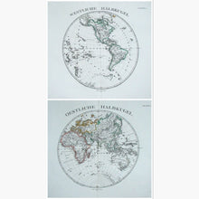 Set Of 2: Oestliche Halbkugel And Westliche 1870 2 Maps