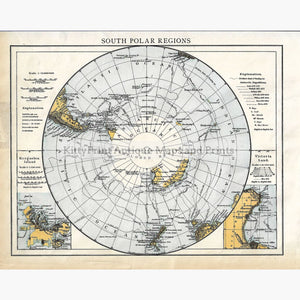 Antique Map South Polar Regions 1895 Maps