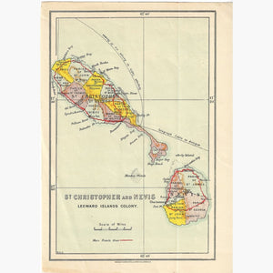 Antique Map St.Christopher and Nevis,1920 Maps
