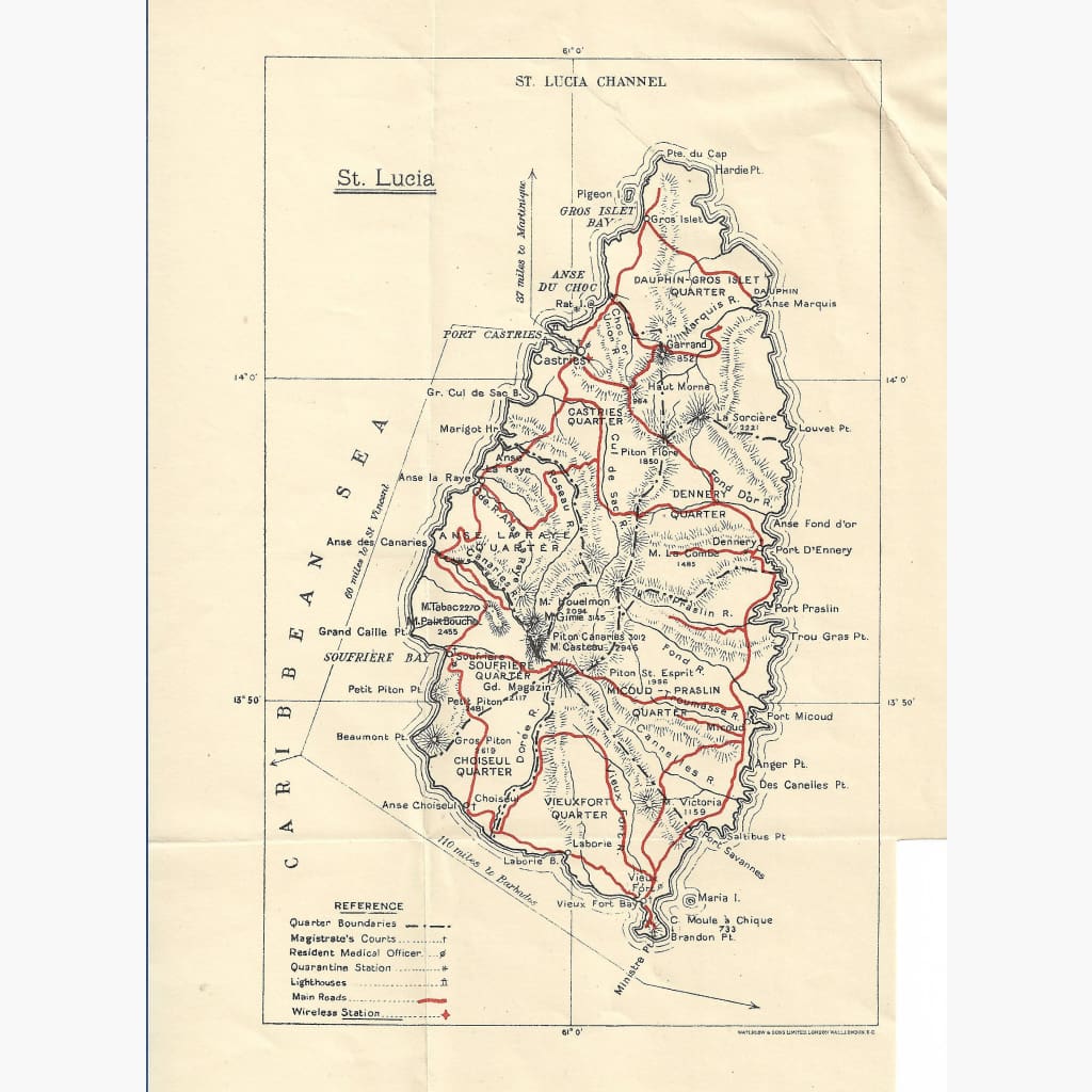 Antique Map St.Lucia 1920 Maps