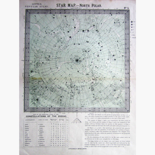Antique Map Star Map No.5 North Polar 1884 Prints