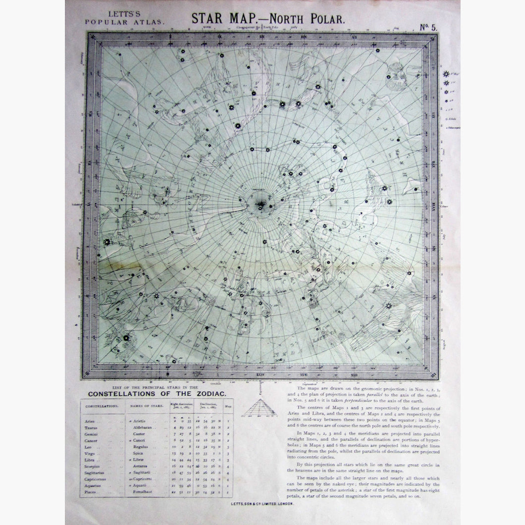 Antique Map Star No.5 North Polar 1884 Prints