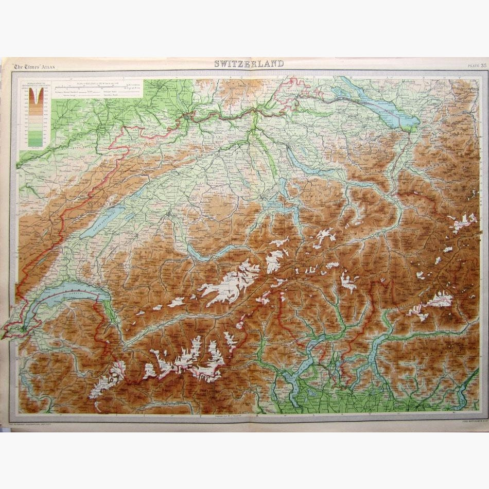 Switzerland Orographical Colouring 1922 Maps KittyPrint 1900s Contour & Relief Switzerland