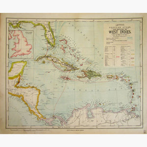Antique Map The Antilles or West Indies.1886 Maps