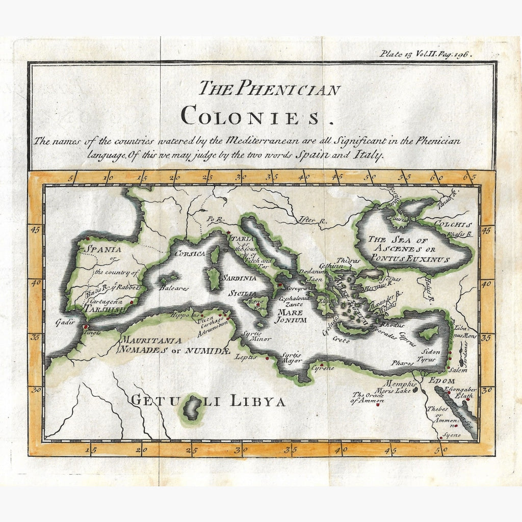 Antique Map The Phenecian Colonies 1754 Maps