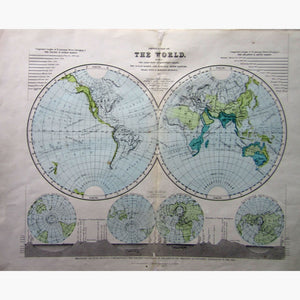 Antique Map The Physical Map of the world 1868 Maps