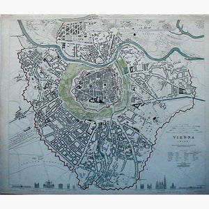 Town Plan of Vienna (Wien) 1833 Maps KittyPrint 1800s Austria Town Plans