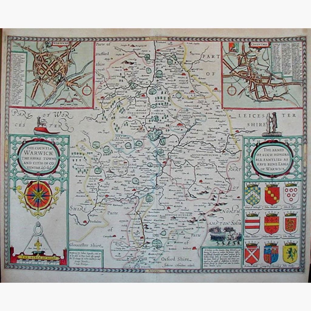 Warwichshire by John Speed,1610 Maps KittyPrint 1600s England