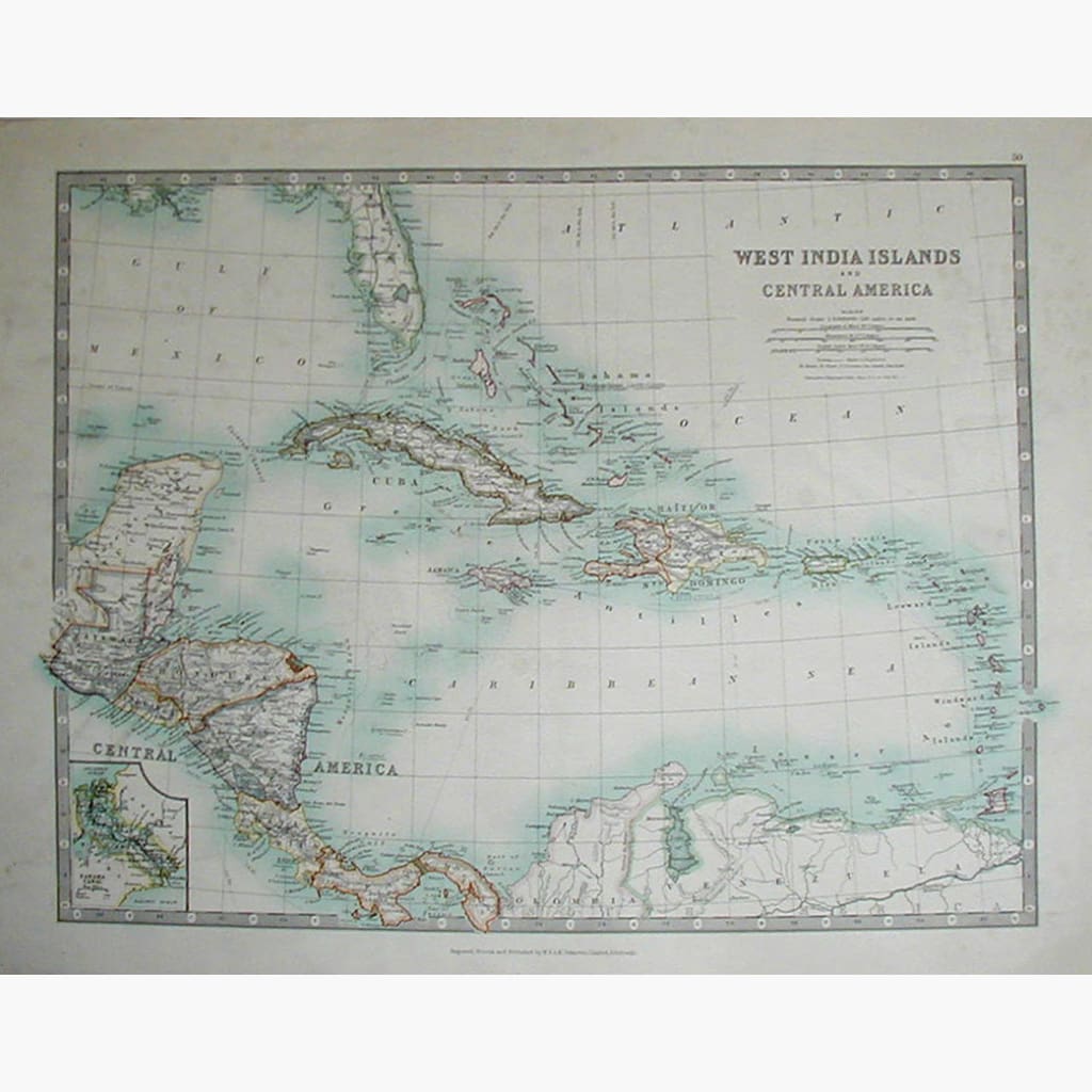 Antique Map West India Islands and Central America 1920 Maps