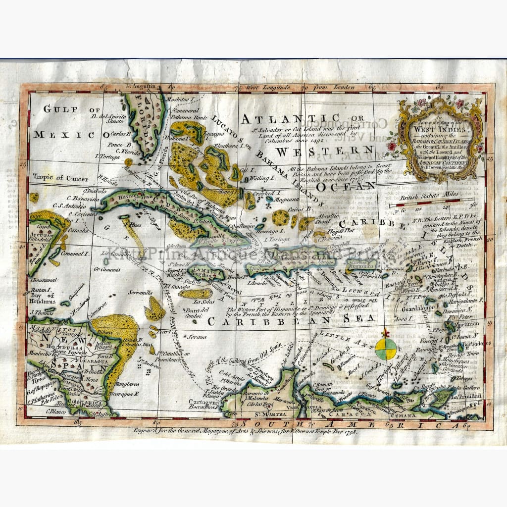 Antique map West Indies 1758 Maps