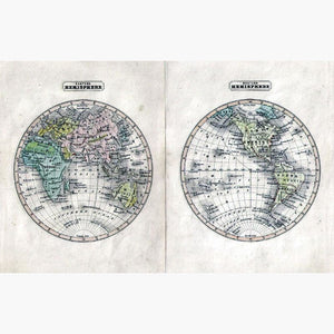 Western and Eastern Hemisphere c.1880 Maps KittyPrint 1800s World Maps