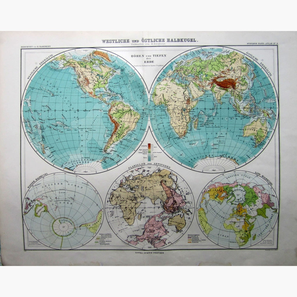 Antique Map Westliche und Ostliche Halbkugel 1876 Maps