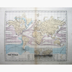 Antique Map,World Currents,and Isothermal Lines,1868 Maps