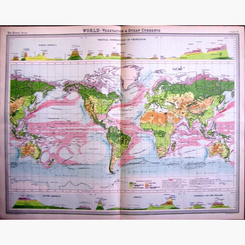 World Vegetation and Ocean Currents 1922 Maps KittyPrint 1900s Climate Vegetation World Maps