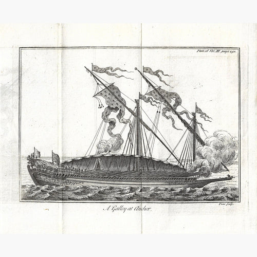 Antique Print A Galley at Anchor Pluche 1737. Prints