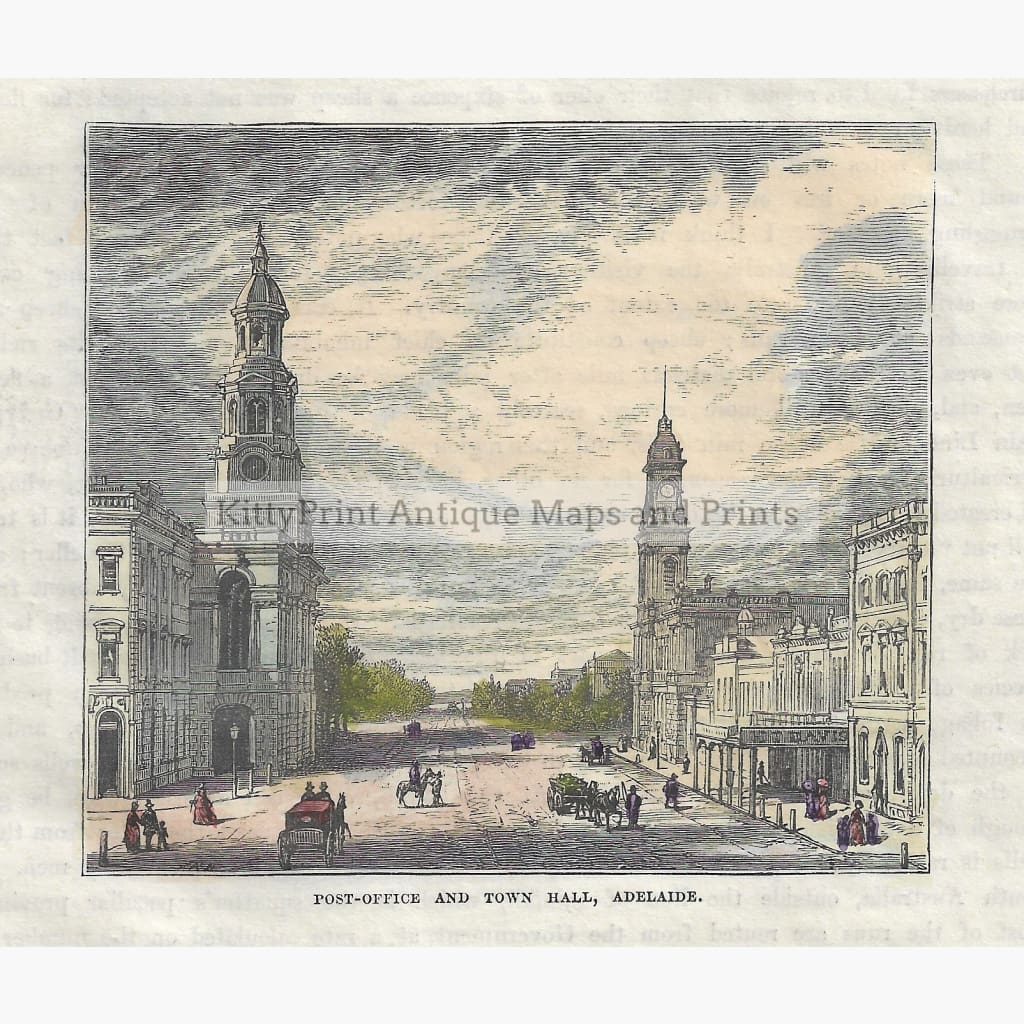 Antique Print Adelaide Post-Office and Town Hall 1880 Prints