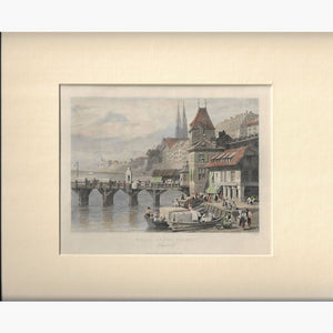 Antique Print Basle on the Rhine 1845 Prints