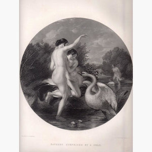 Bathers surprised by a Swan c.1860 Prints KittyPrint 1800s Genre Scenes