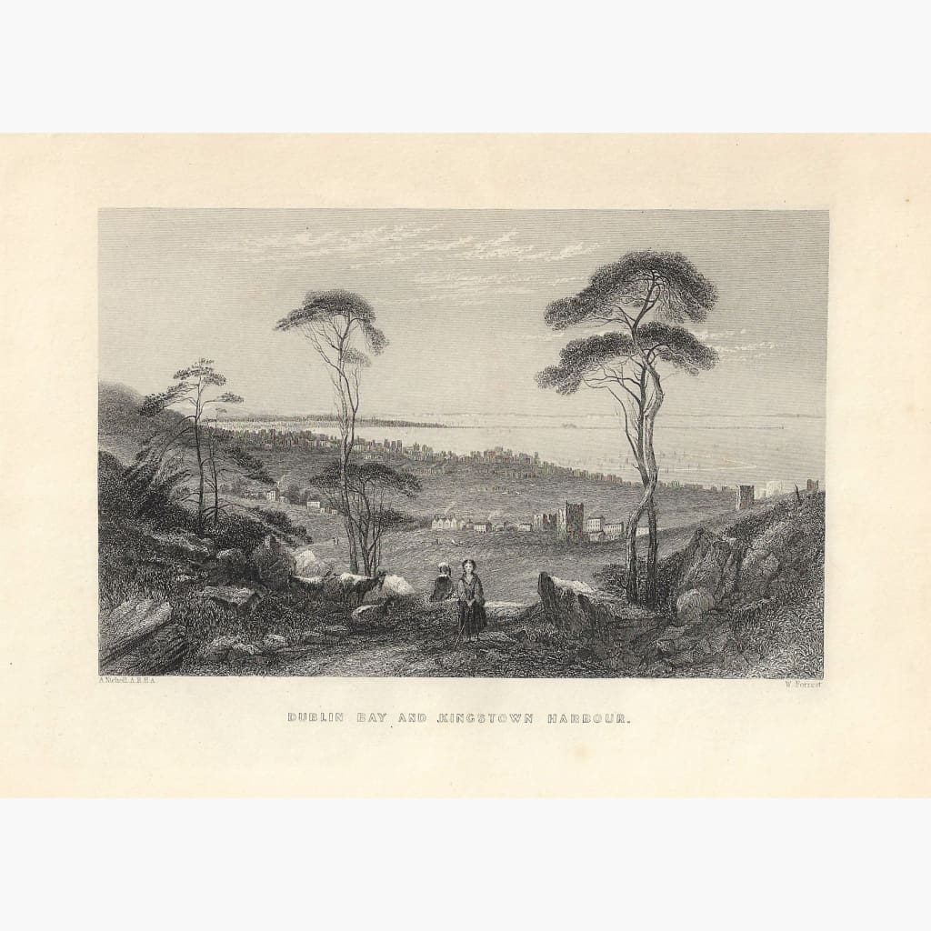Antique Print Dublin Bay And Kingstown Harbour C.1844 Prints