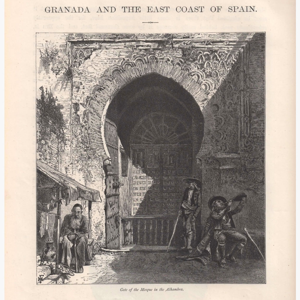 Antique Print Gate Of The Mosque In The Alhambra 1870 Prints