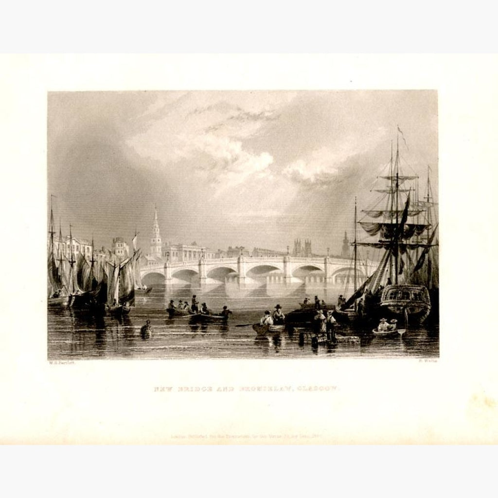 Glasgow New Bridge and Broomielaw 1842 Prints KittyPrint 1800s Harbour Views Scotland