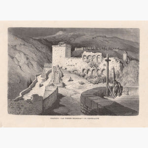 Antique Print Granada-Las Torres Brmejas Y El Generalife 1874 Prints